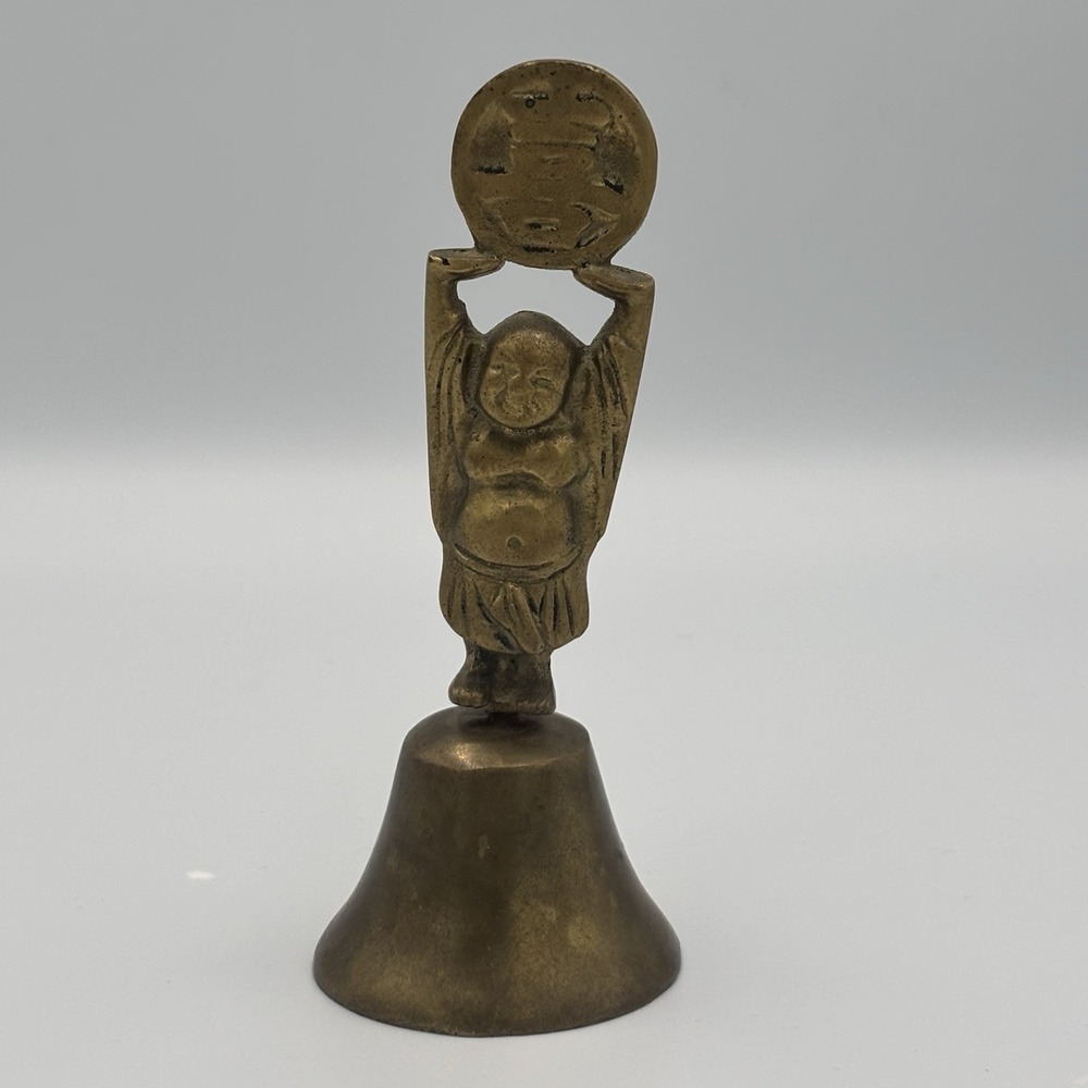 VINTAGE‎ BRASS BUDDHA BELL TRIUMPHANT BUDDA FIGURINE LUCKY BELL - Picture 2 of 12